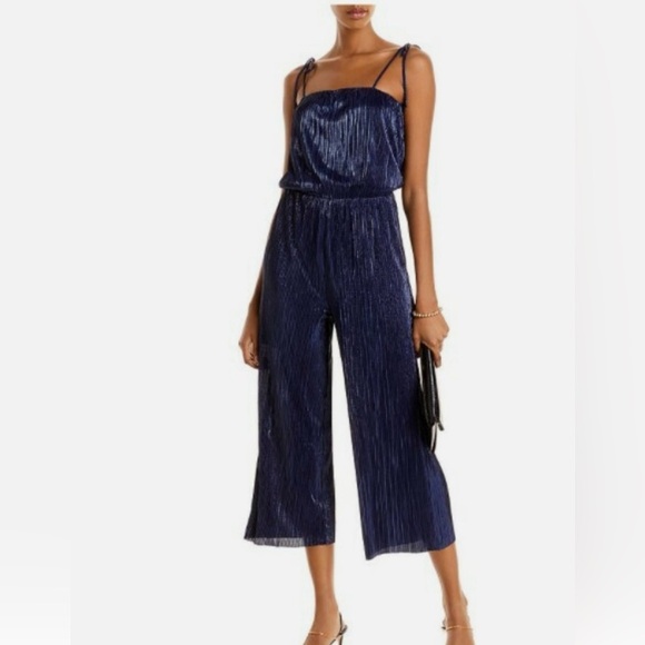 Aqua Navy Blue Croped Shine Jumpsuit Size S - Picture 1 of 11